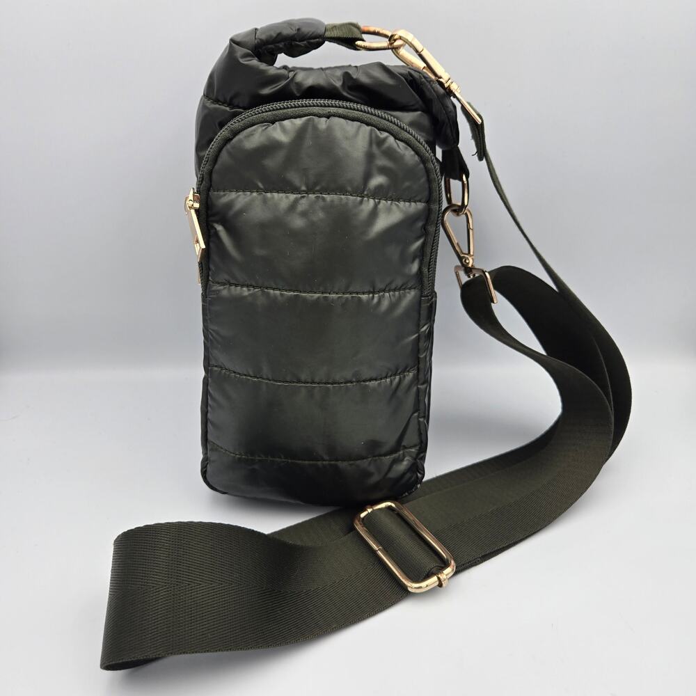 WanderFull HydroBag Original – Army Green Quilted Crossbody Water Bottle Bag